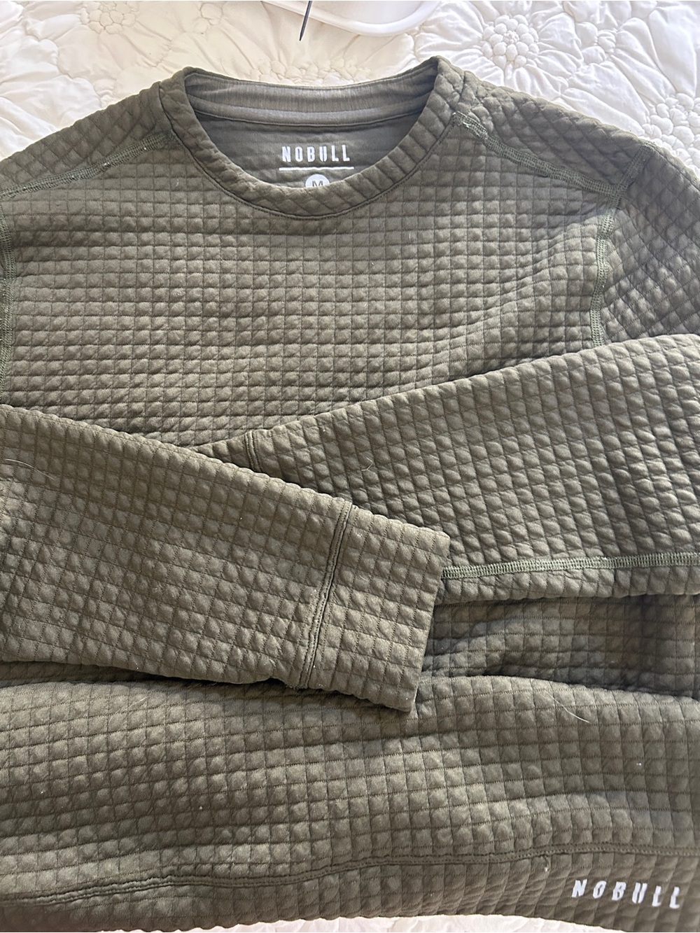 NOBULL Men's Olive Quilted Crewneck Sweatshirt